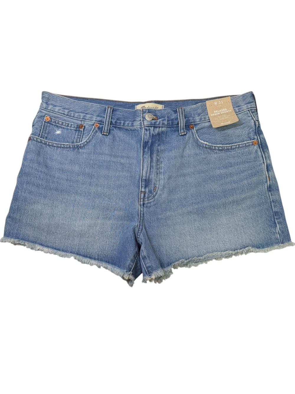 Madewell NWT Relaxed Denim Shorts Size 31 Mid Rise Raw Hem Blue